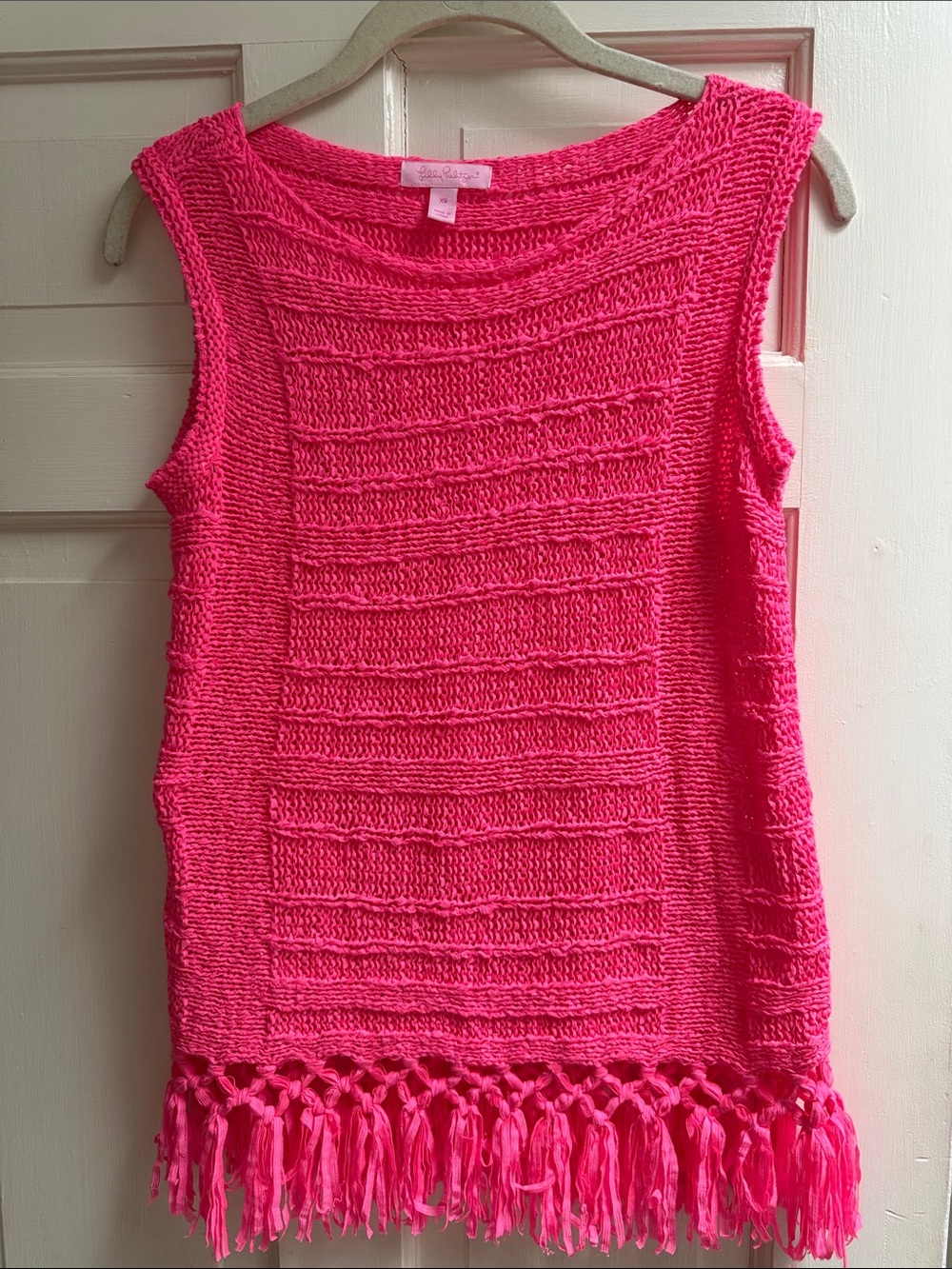 Lilly Pulitzer Hot Pink Knit Fringe Tank
